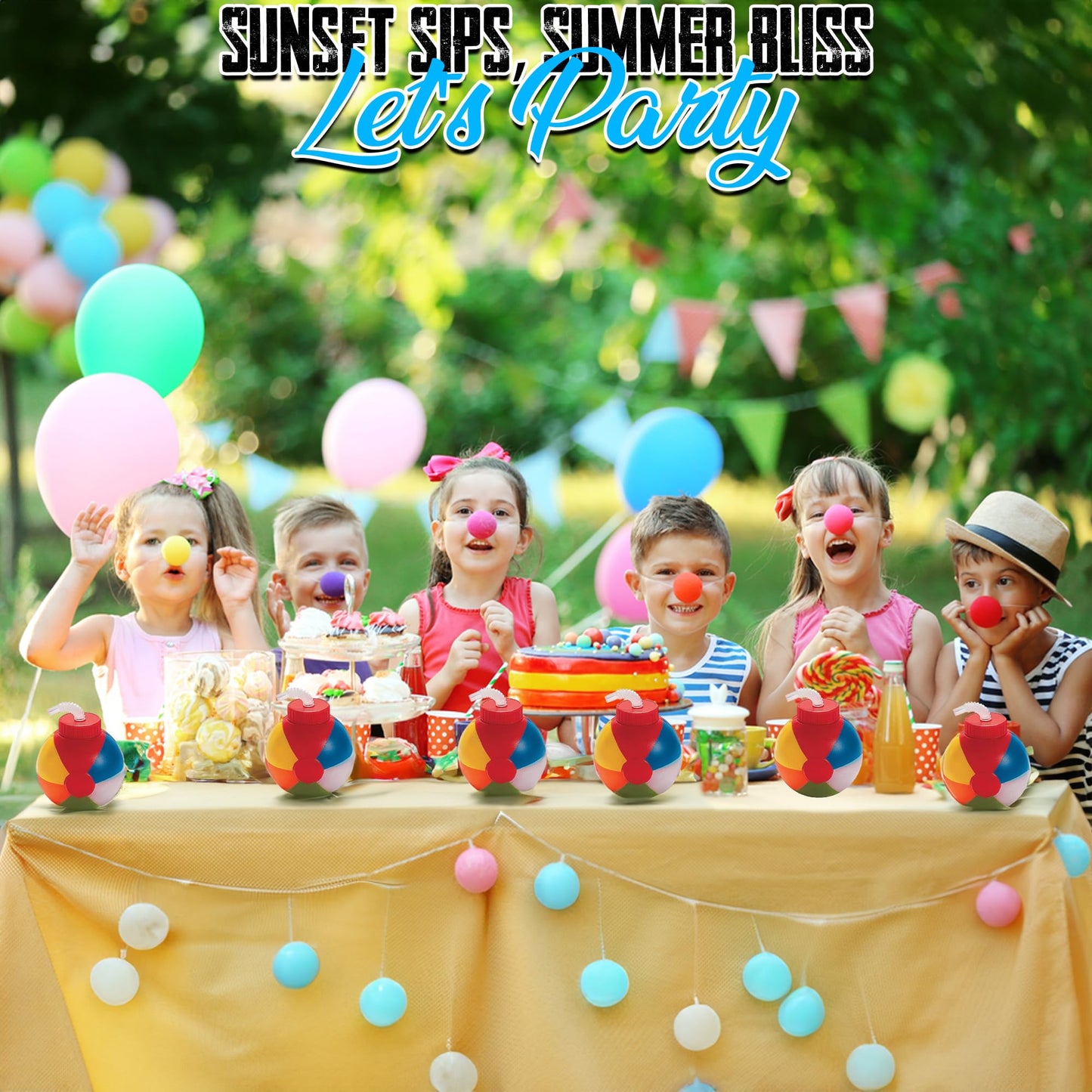 Fun Express Set of 12 Pieces Beach Ball Cups with Straws, Holds 23 oz, Summer Party Supplies, Multi-Color