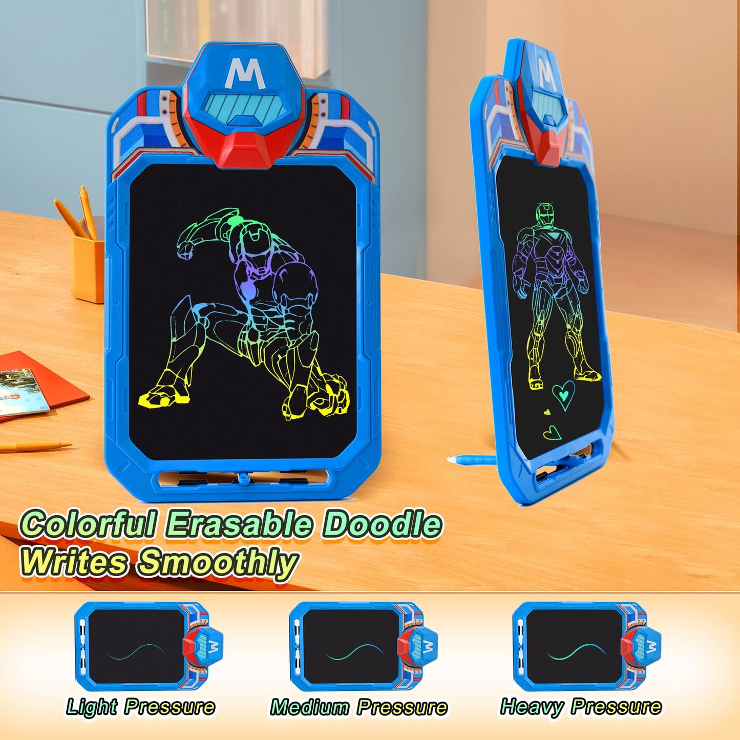 CHAFEGY 10 Inch LCD Writing Tablet for Kids, Masked Warrior Design Drawing Tablet, Doodle Board Pad for Learning, Toy Gift for B