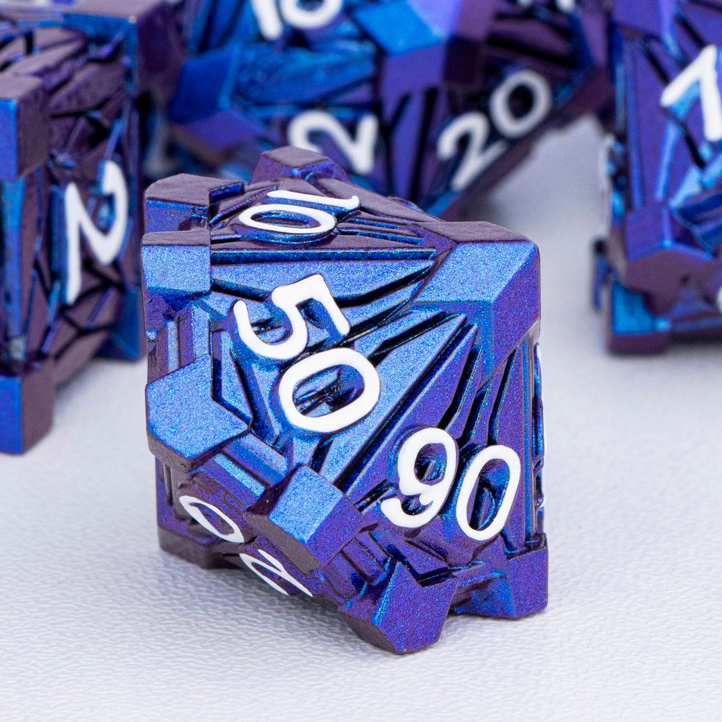 Orifantou 7Pcs Metal Dnd Dice Set With Box, Debris Rpg Blue White D And D Dice For D&D Tabletop Games Role Playing Game Polyhedr