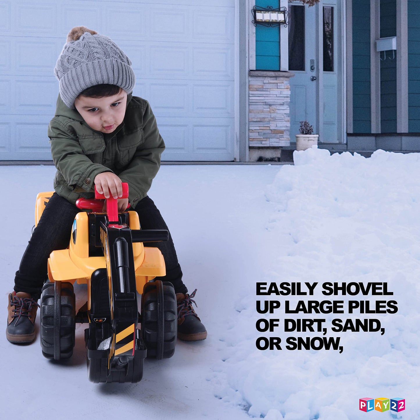 Play22 Toy Tractors for Kids Ride On Excavator - Music Sounds Digger Scooter Bulldozer Includes Helmet with Rocks - Pretend Play