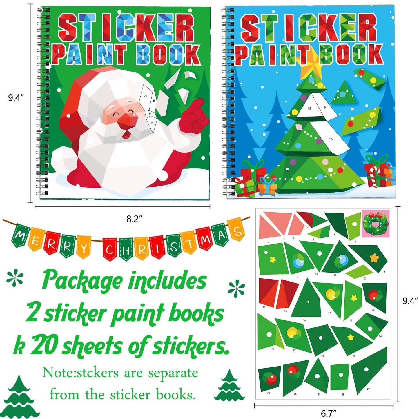 2Pcs Christmas Crafts For Kids Ages 4-8 Sticker Paint Books Includes Elf Santa Penguins Snowman And More Designs Gift Party Create 20 Pictures Sticker Sheets Are Separate