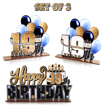 Lingteer Happy 19Th Birthday Gold Acrylic Table Topper Centerpieces Set - Cheers To Nineteen Years Old Birthday 19Th Bday Party Gift Decorations.