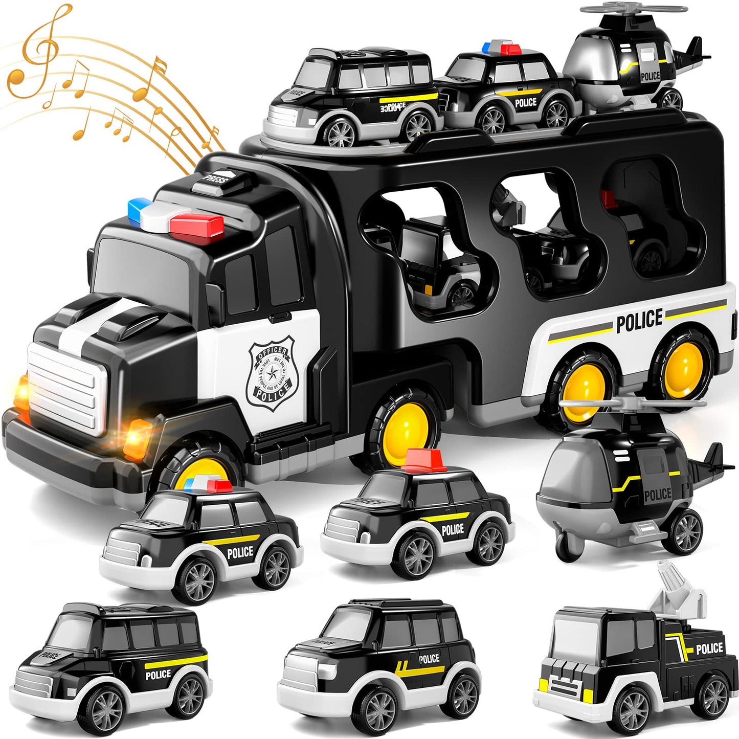 Doloowee Police Truck Toys Toddlers 3 4 5 6 Years Old, 7 In 1 Truck Friction Power Toy Car Christmas Birthday Gifts For Boys & G