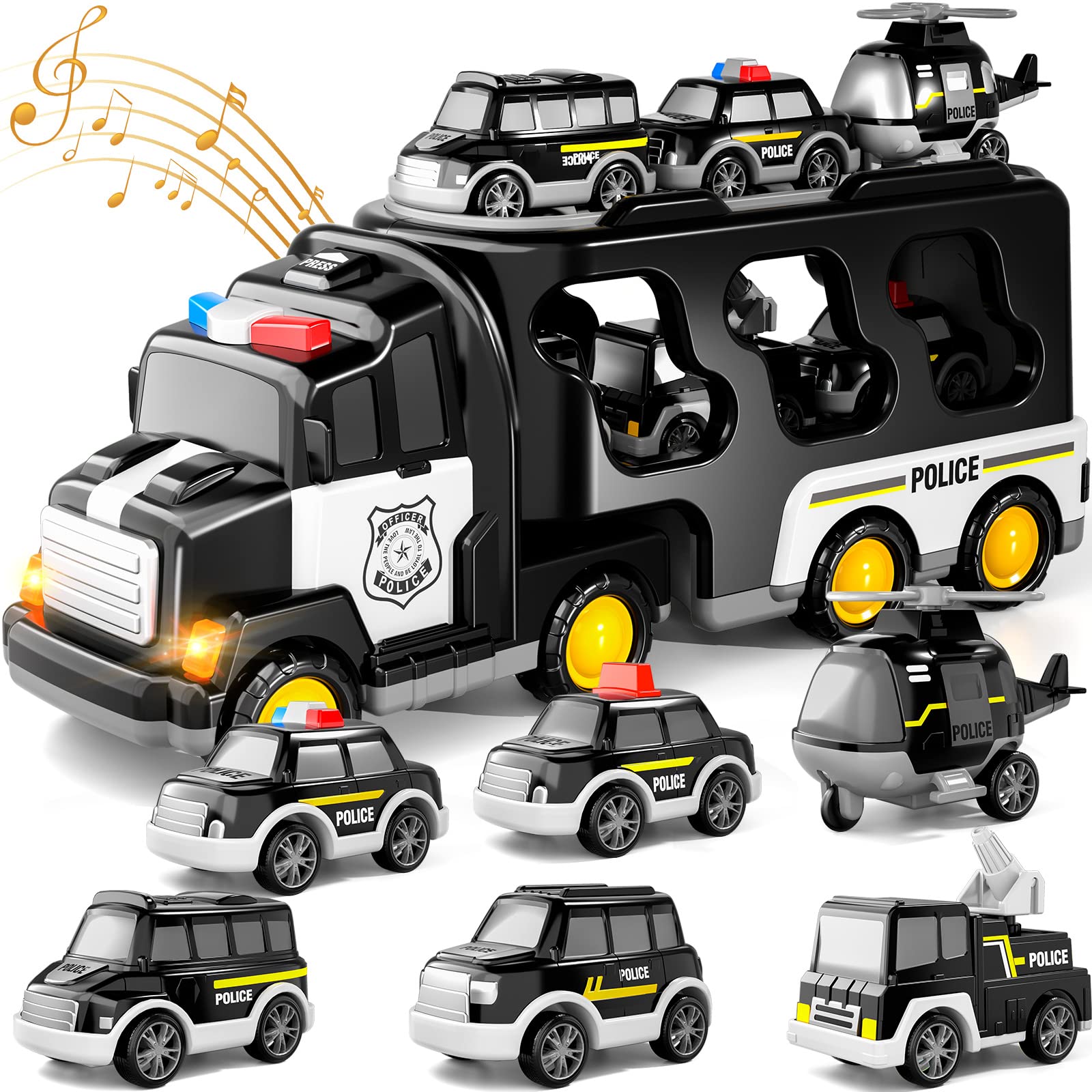 Doloowee Police Truck Toys Toddlers 3 4 5 6 Years Old, 7 In 1 Truck Friction Power Toy Car Christmas Birthday Gifts For Boys & G