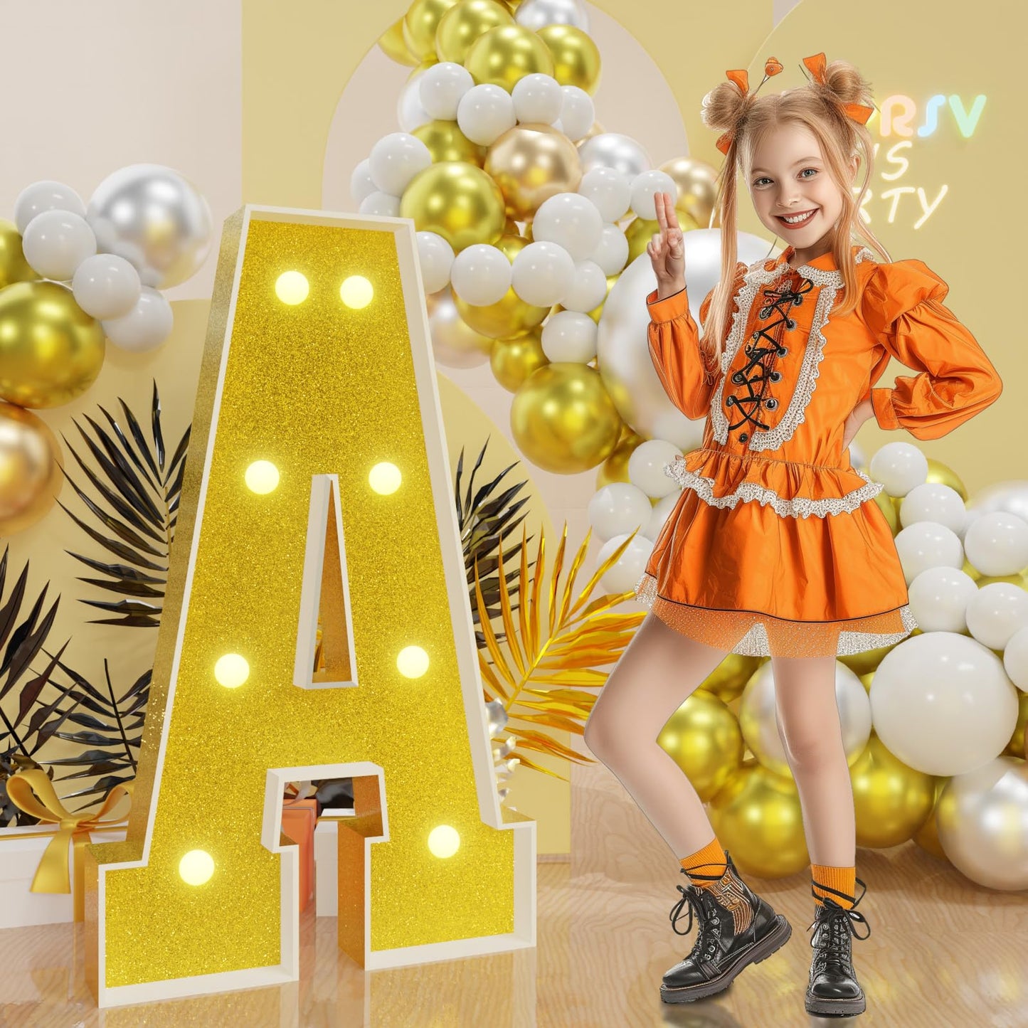 Imprsv Marquee Letters Gold 3Ft: Golden Party Decor - Light Up Letter A Large 3 Feet Tall - Party Decorations Letter For Marry M