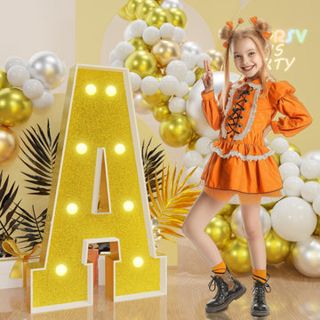 Imprsv Marquee Letters Gold 3Ft: Golden Party Decor - Light Up Letter A Large 3 Feet Tall - Party Decorations Letter For Marry M