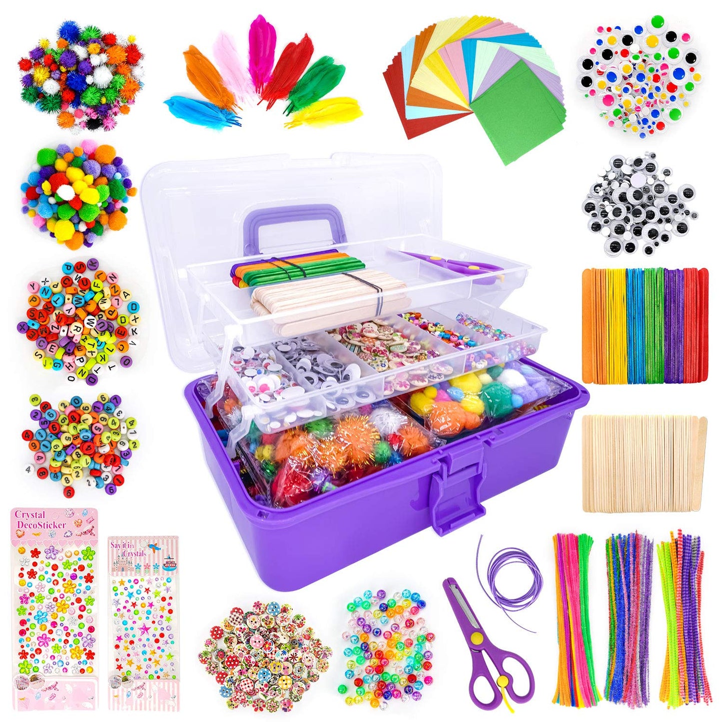 1405 Pcs Art and Craft Supplies for Kids, Toddler DIY Craft Art Supply Set Included Pipe Cleaners, Pom Poms, Feather, Folding St