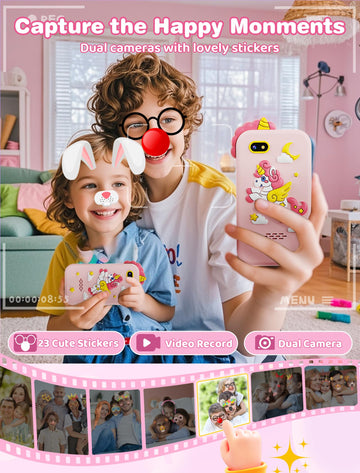 Kikidex Kids Smart Phone for Girls, Perfect Christmas Birthday Gifts for 3-10 Year Old Kids, Touchscreen Learning Play Toy Smart