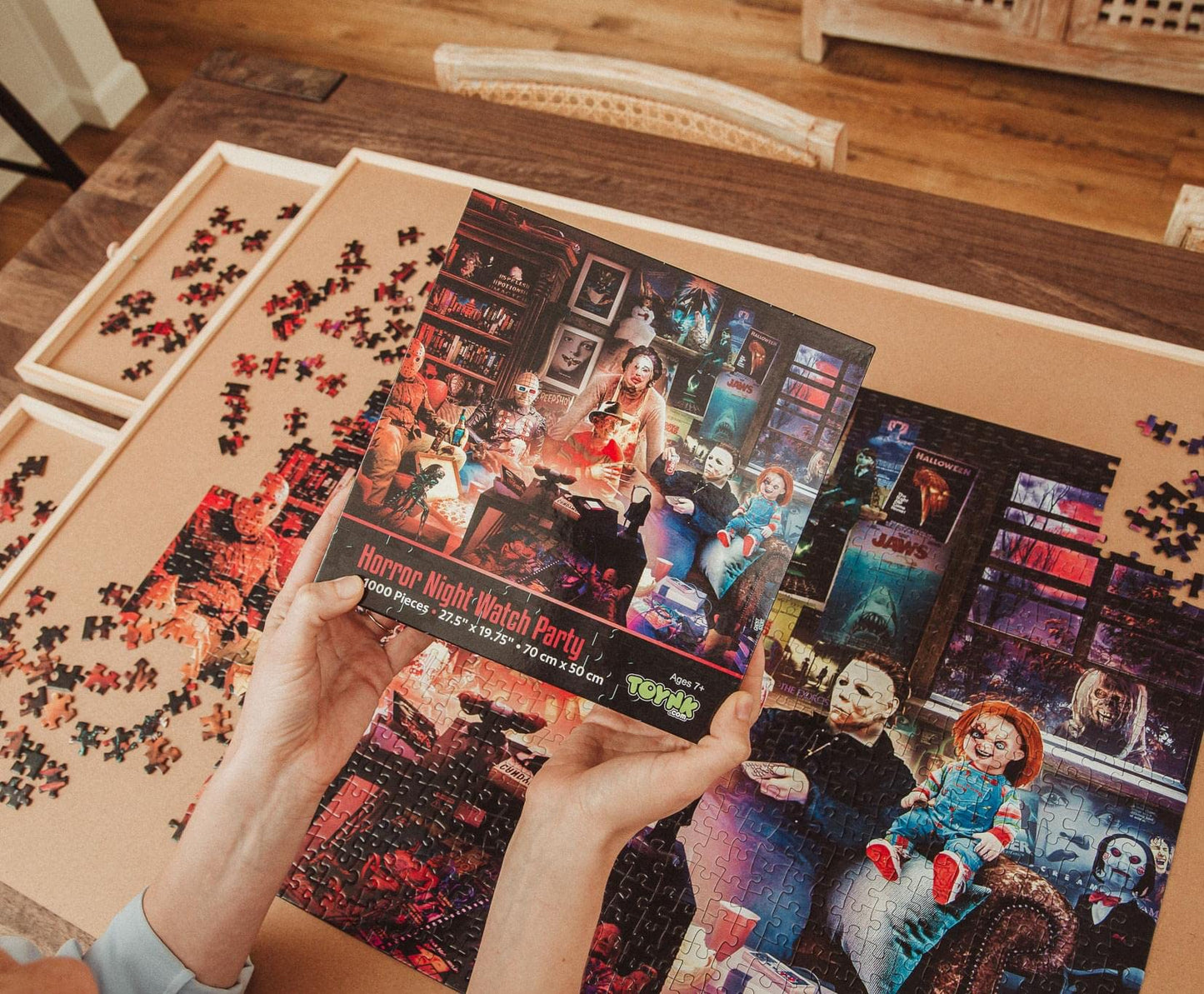Horror Night Watch Party 1000-Piece Jigsaw Puzzle By Rachid Lotf | Brain Teaser For Adults, Educational Developmental Toys & Games, Building Kit Activities To Encourage Creative Play | 28 X 20 Inches