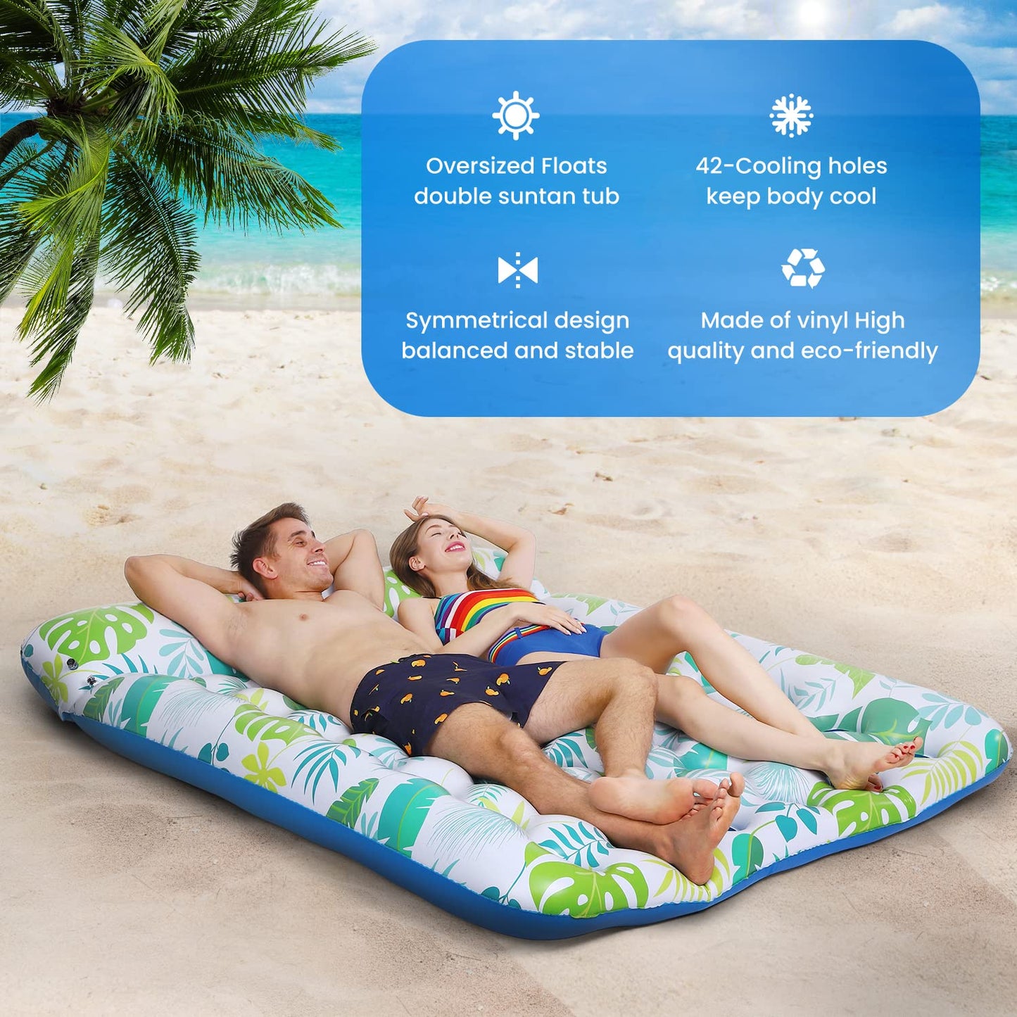 Ocestar Inflatable Pool Float Mat  72  X 60  Giant Pool Floats mature-themed Size with Headrest Lake Float Raft Water Lounger  Oversized Floating for Swimming Pool Tanning Pool for Summer Beach (Blue)