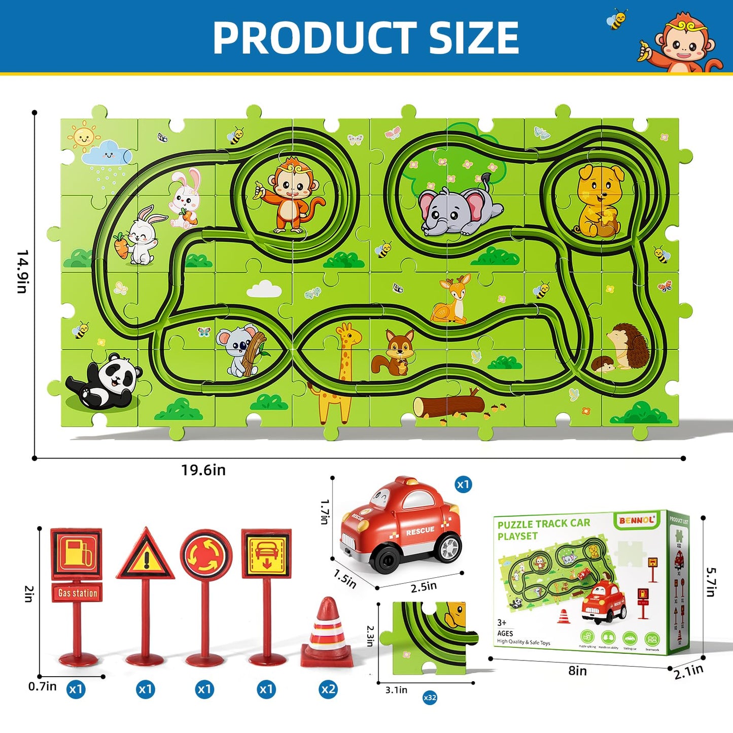 Bennol Toddler Toys Gifts For 2 3 4 5 Year Old Boys, 73 Jigsaw Puzzle Race Track Car Set Toys For Kids Boys Toddlers 1-3 2-4 3-5 4-6, Puzzle Tracks Car Toys Gifts For 2 3 4 5 Year Old Boys Kids
