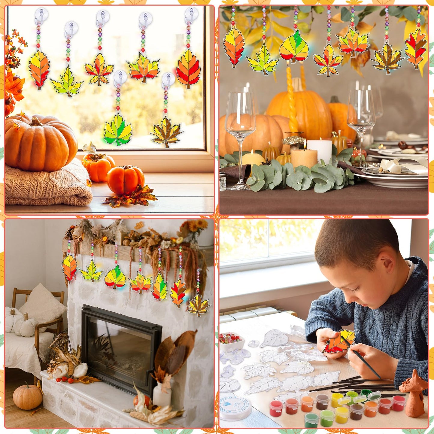 Beeveer Fall Leaf Suncatchers Art Kits - 30 Sets DIY Window Ornaments, 3.74 inches, Multicolor, Model GRE-Beeveer-4587