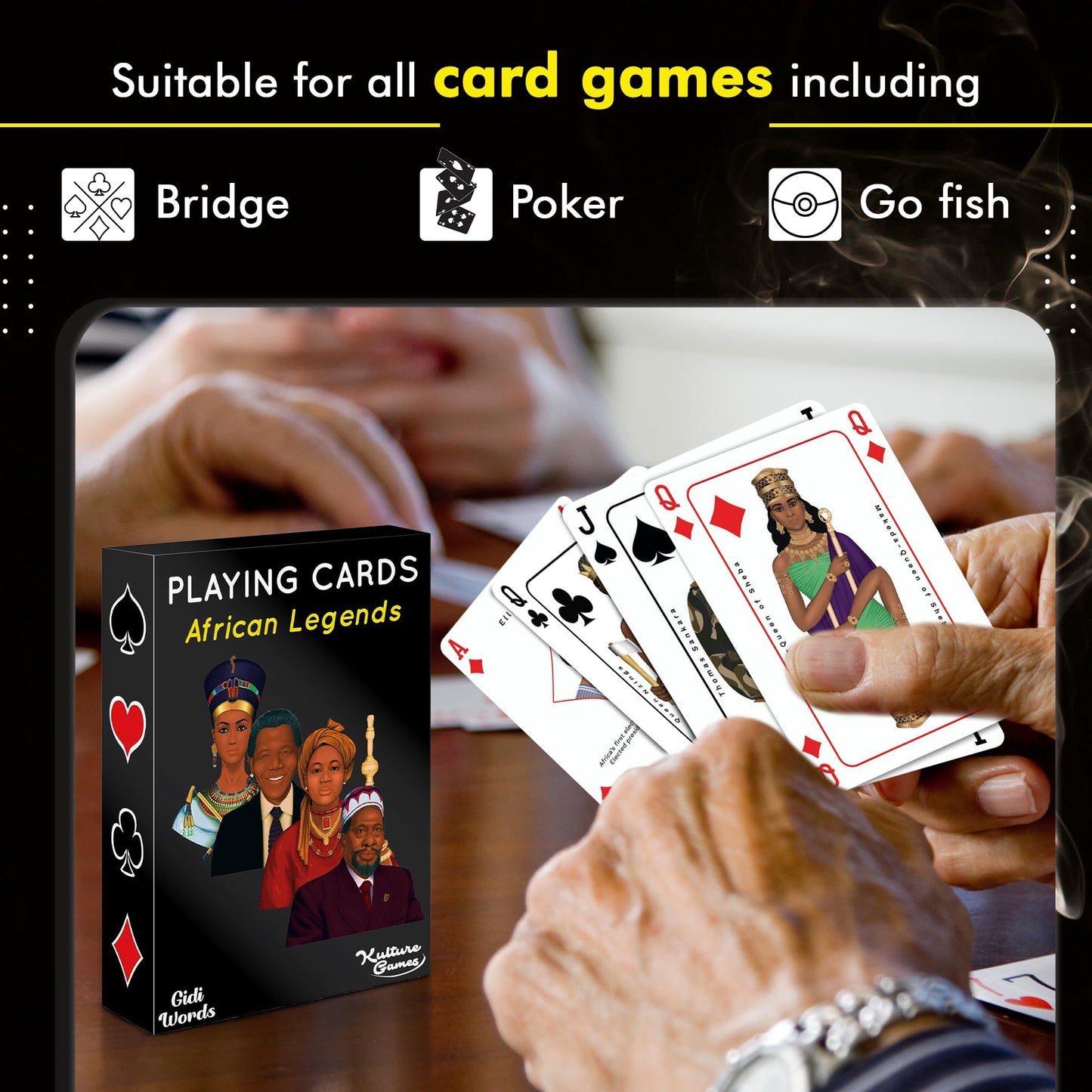 Kulture Games Playing Cards: African Legends - African Playing Cards - Trivia Party Game For Adults & Family Game Night - Black History Playing Cards – Inspirational African Legends Trivia Card Game