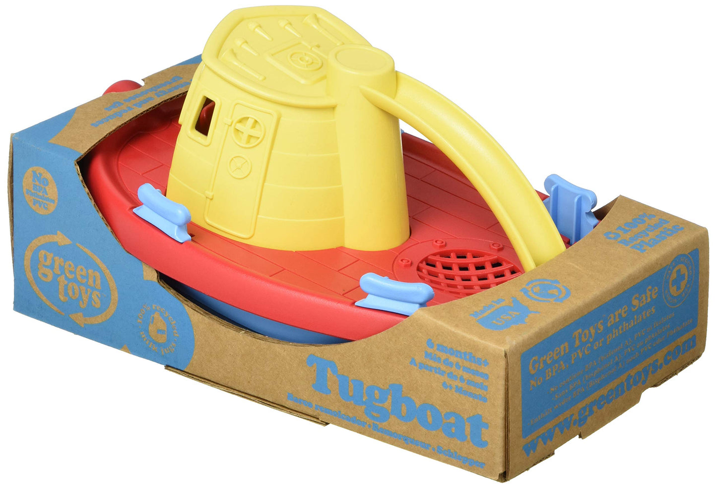 Green Toys Tugboat - Kids Bath Toy, Recycled Plastic, Dishwasher Safe, Multi-Color, Model TUG01R-ACB, One Size