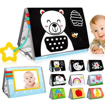 Aboosam Tummy Time Mirror Baby Toys 0-6 Months - Infant Toys Black And White High Contrast Baby Crinkle Toys 0-3 Months With Teether - Montessori Newborn Brain Development Sensory Toys For Babies