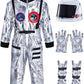 Cuffbow 4 Pcs Astronaut Costume Kids For Halloween, Space Helmet Jumpsuit Gloves Shoe Covers Set For Child Teen Boys (Silver,3-4