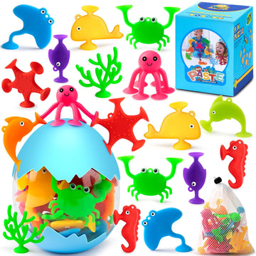 Aukful Suction Cup Toys For Kids Bath Toys, 18Pcs Ocean Animal Suction Bath Toys With Eggshell Storage,Mold Free Bath Toys Toddl