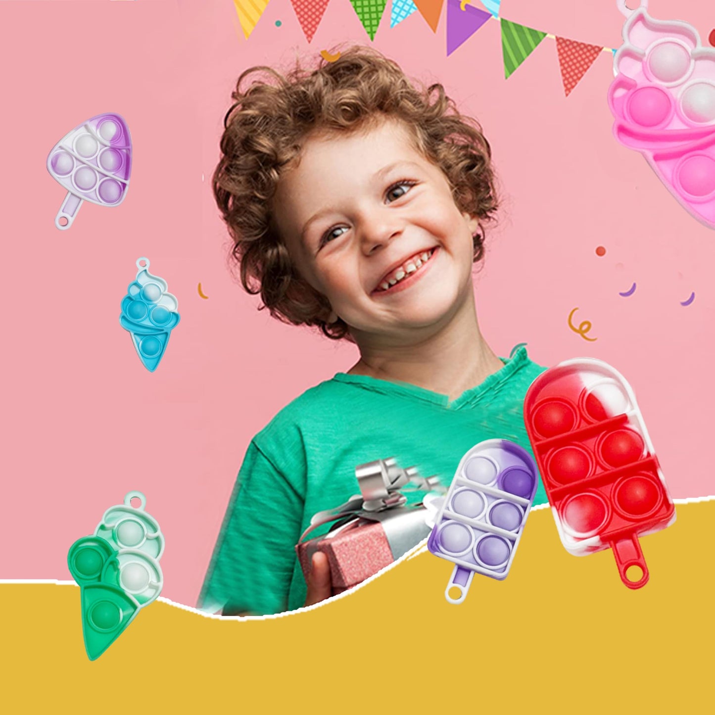 Antyd 30 Pcs Mini Ice Cream Push Pop Keychain Bubble Squeeze Sensory Fidget Toys, Anxiety Stress Reliever Hand Toys, Holiday Idea Gifts For Kids Adults