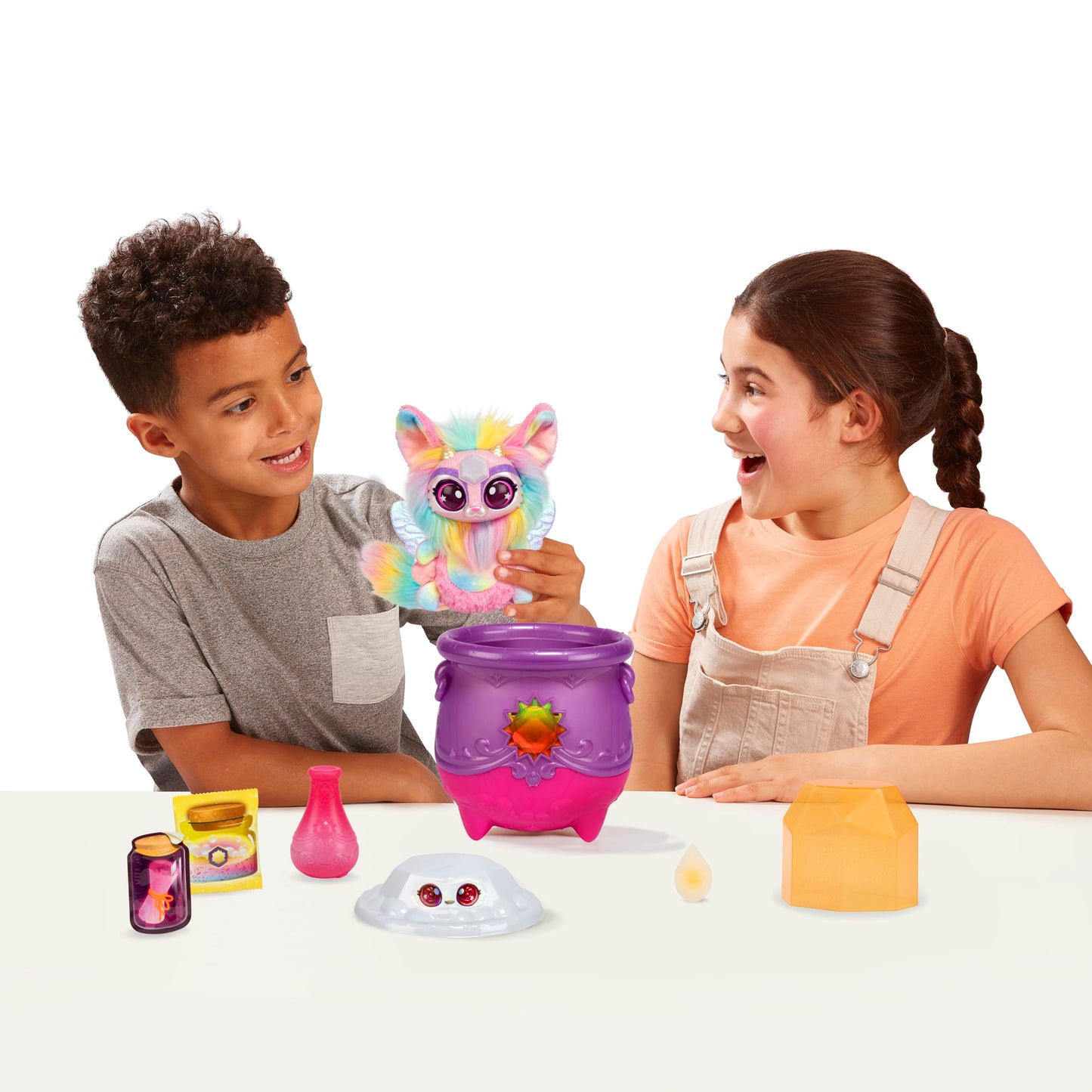 Magic Mixies Magical Gem Surprise Cauldron - Sun, Medium Plushie, Model 14926, Includes Fizzing Cauldron & Solar Gem Surprises