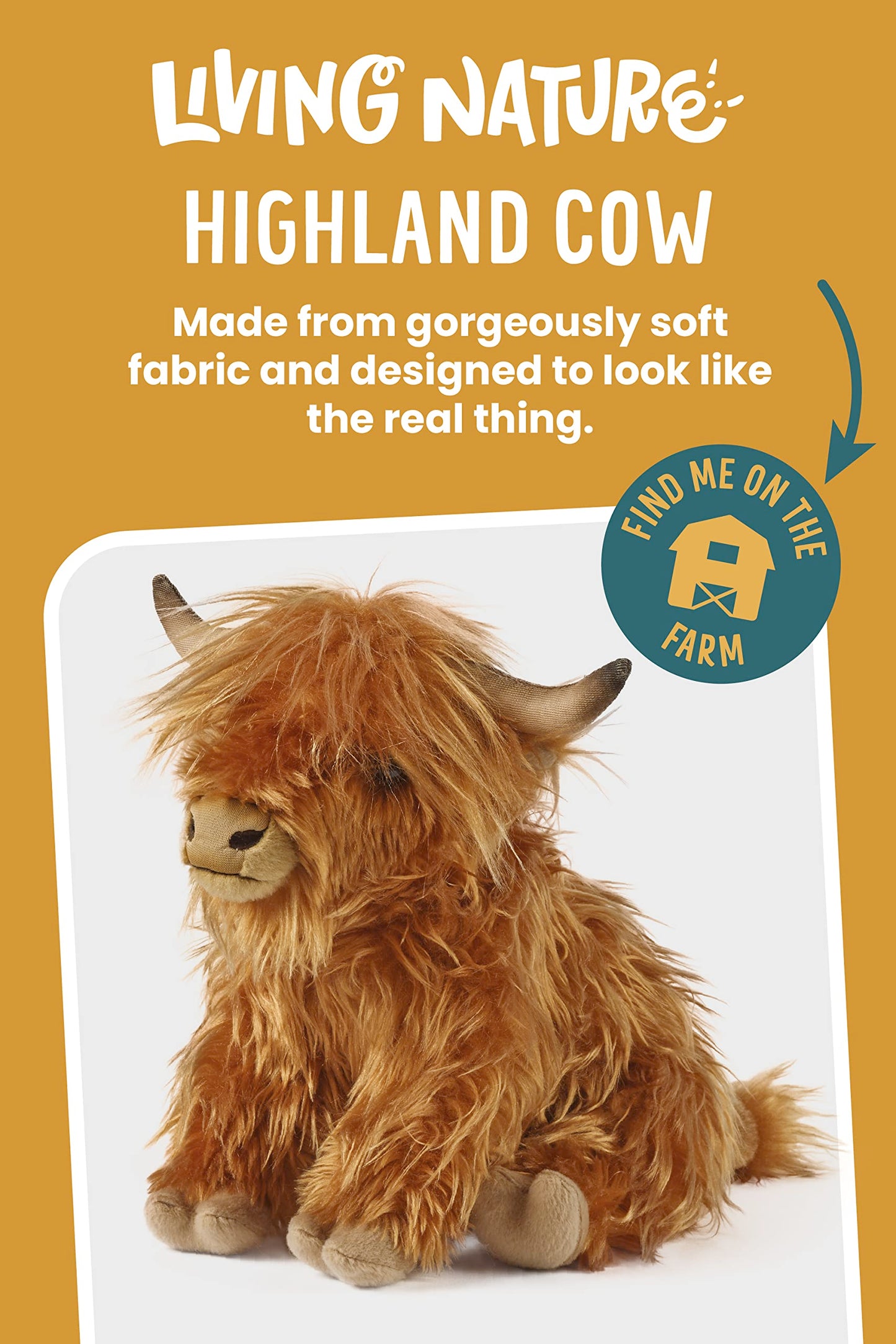 Keycraft Living Nature Highland Cow Stuffed Animal | 9" Eco-Friendly Plush, Brown | Farm Toy with Sound, Large Model AN341