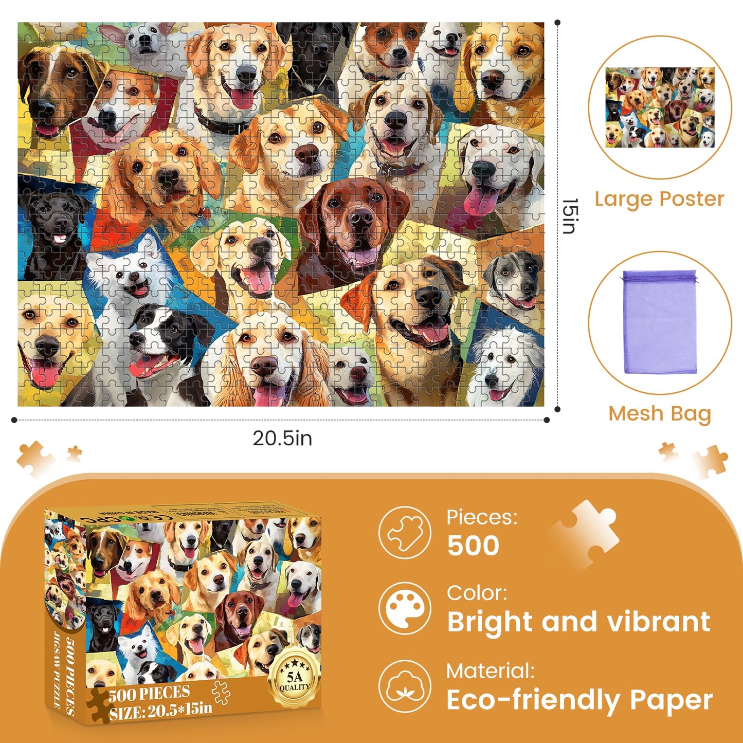 500 Piece Puzzles for mature-themeds  Jigsaw Puzzles 500 Pieces for mature-themeds Kids Senior Dog Puzzle mature-themed Puzzles 500 Pieces Jigsaw Puzzle Challenging Puzzle Game Family Activity Birthday Gift 20.5x15 in