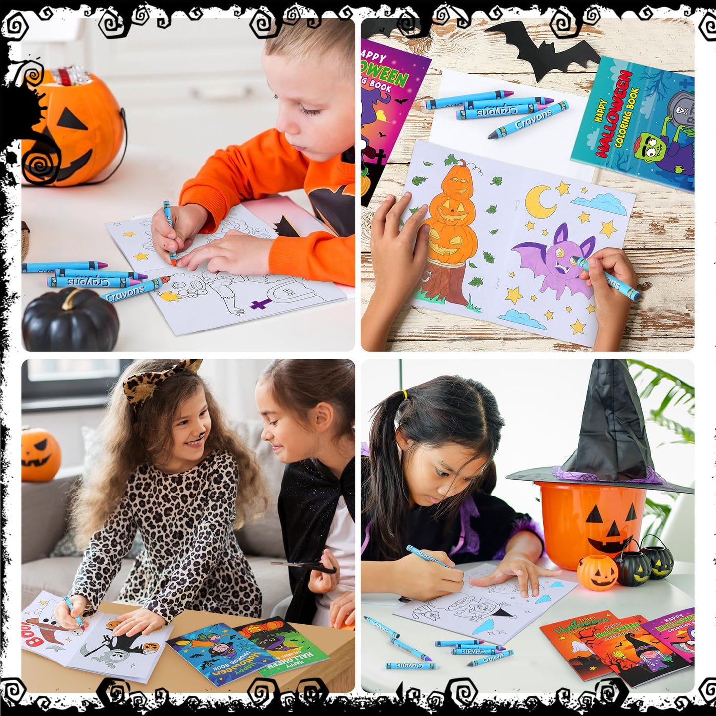 Fulmoon 144 Pcs Halloween Coloring Book Crayons Set 72 Bulk Mini Halloween Coloring Book 72 Crayon for Kid Holiday Party Favor T