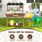 Costzon Kids Potting Bench, Wood Toy Gardening Center with 4 Pots, Chalkboard, Removable Sink, Storage Shelves, Mud Kitchen for