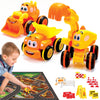 Toys for 3 Year Old Boy - 3 Friction Powered Trucks for 3+ Year Old Boys, Playmat & 16 Accessories, Push & Go Cars Cartoon Const