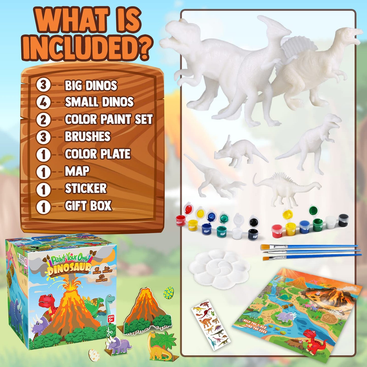 Funzbo Dinosaur Painting Kit - Dinosaur Toys For Kids 3, 4, 5, 6, 7,8 9 Years Old, Christmas Gifts For Kids, Painting Set For Kids, Art Set For Kids With Painting Tools, Art Supplies, Toys For Boys