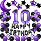 Naninuneno 10Th Birthday Decorations Set For Girl Women Boy Men, Purple Black 10 Happy Birthday Balloons Supplies With Purple Nu