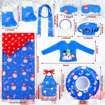 11 Pcs Christmas Elf Accessories Include Blue Elf Doll Sleeping Bag Apron Chef Hat Ear Muffs Scarf Hoodie Eye Mask Socks Mask Wi