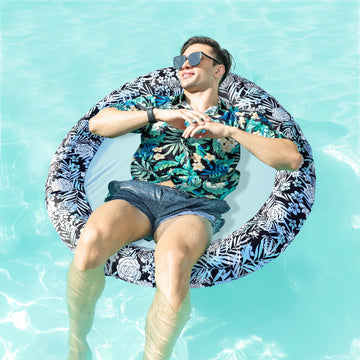 Inflatable Pool Float  Pool Lounger Chair for mature-themeds  Fabric Covered mature-themed Pool Floats for Lake Beach Floaties(Blue & White)