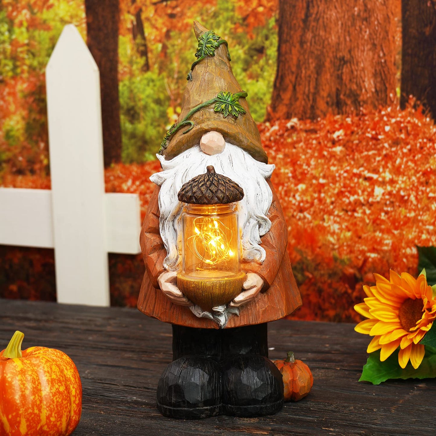 Topadorn Garden Gnome Statue Autumn Harvest Gnome Figurine With Pine Cone On Hand For Fall Harvest Party Thanks Giving House, La