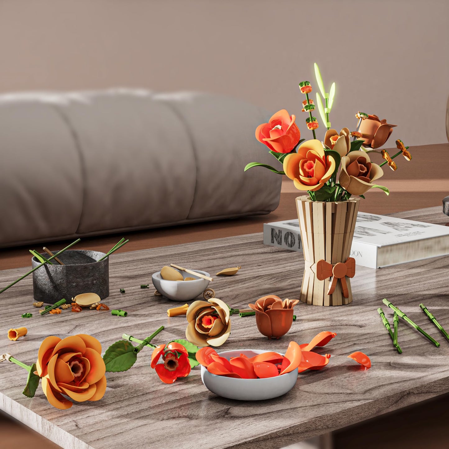Chanbrick Roses Building Set Flowers Bouquet With Vase Botanical Collection For Adults -868Pcs