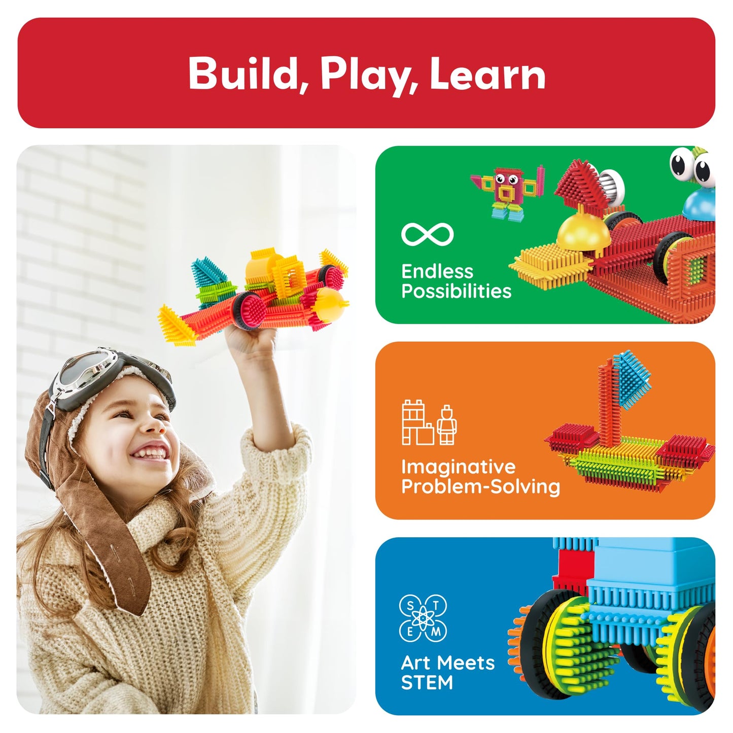 PicassoTiles 120pcs Hedgehog Building Blocks Set - Multicolored Plastic Construction Toy for Kids Age 3+ - Model PTB120