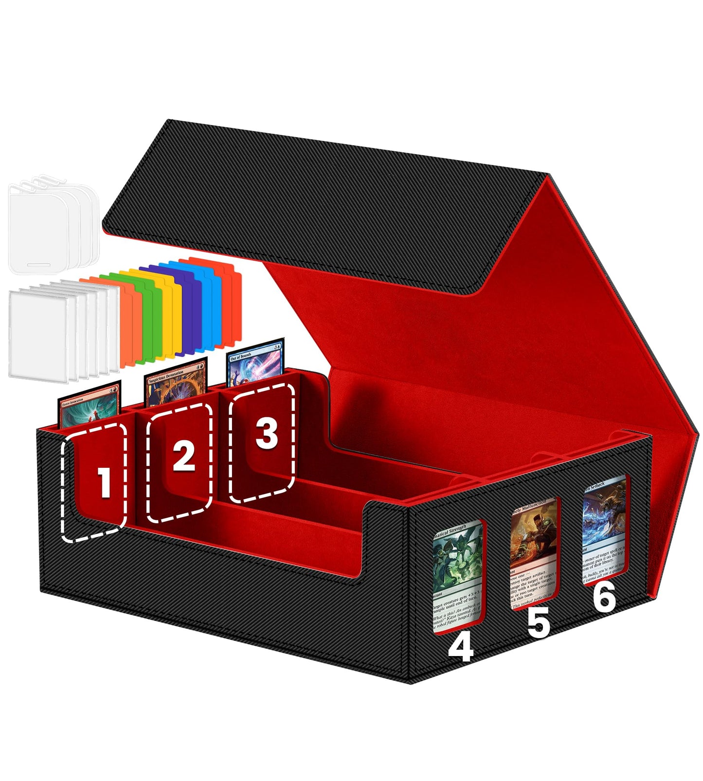 Newloop Trading Cards Storage Box - 6-Window Display 2400+ Tcg Pkm Commander Deck Case With 6 Card Holders For Magic The Gatheri