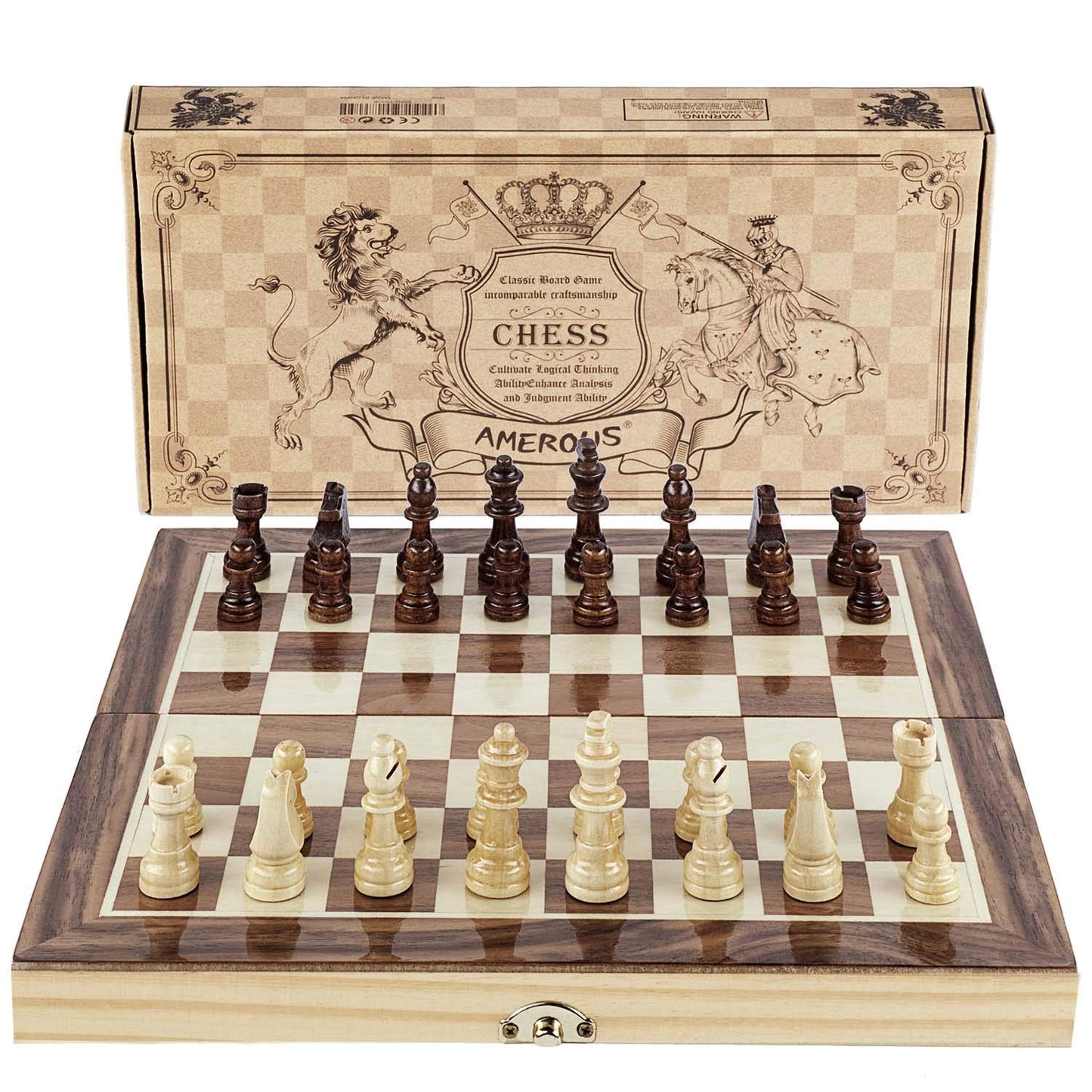 Amerous Chess Set, 12'X12' Folding Wooden Standard Travel International Chess Board Game Set With Magnetic Crafted Pieces For 2 Players