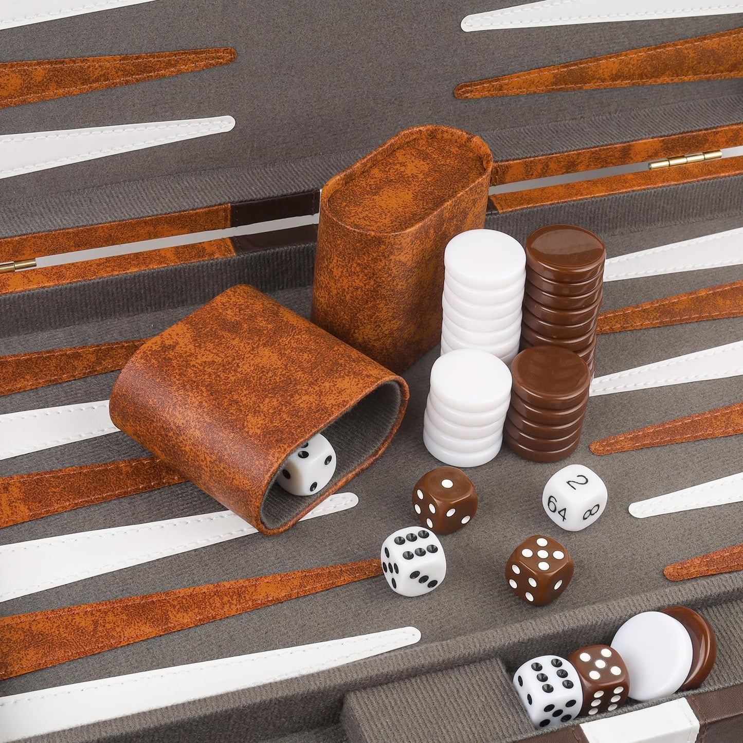 Buweeo Backgammon Set, 15 Inch Portable Board Game With Pu Leather Case For Adults, Brown Backgammon Travel Set