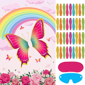 Hxezoc Pin The Tail On The Butterfly With 36 Pcs Tails Large Pink Butterfly Party Games Poster For Kids Butterfly Birthday Party Carnival Party Supplies