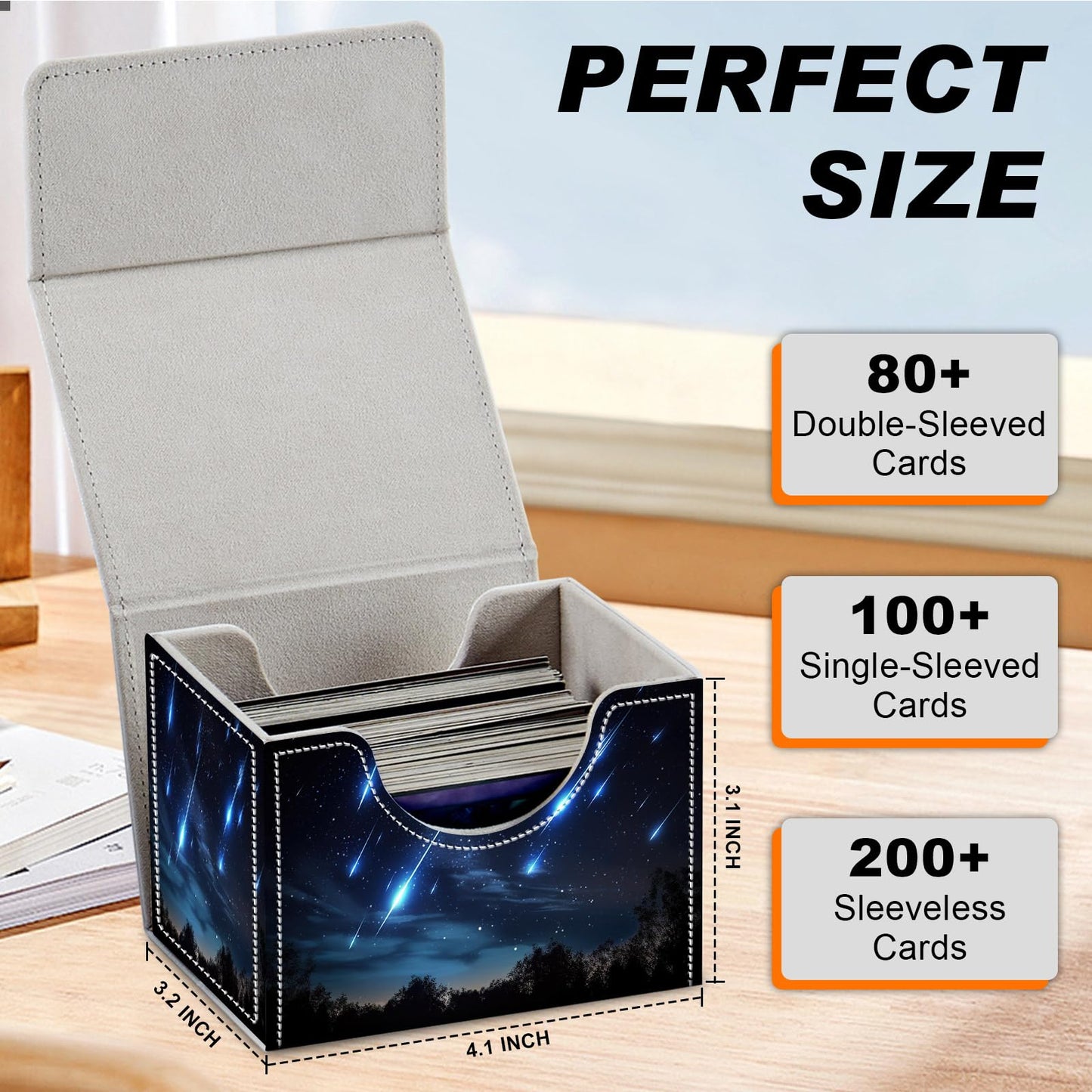 Card Game Storage Box TCG Deck Box MTG Card Box Organizer Trading Card Case Commander Deck Box TCG Card Storage Box Magnetic Closure Creative Pattern Up to 200 Cards  Blue Sky Meteor Streaks