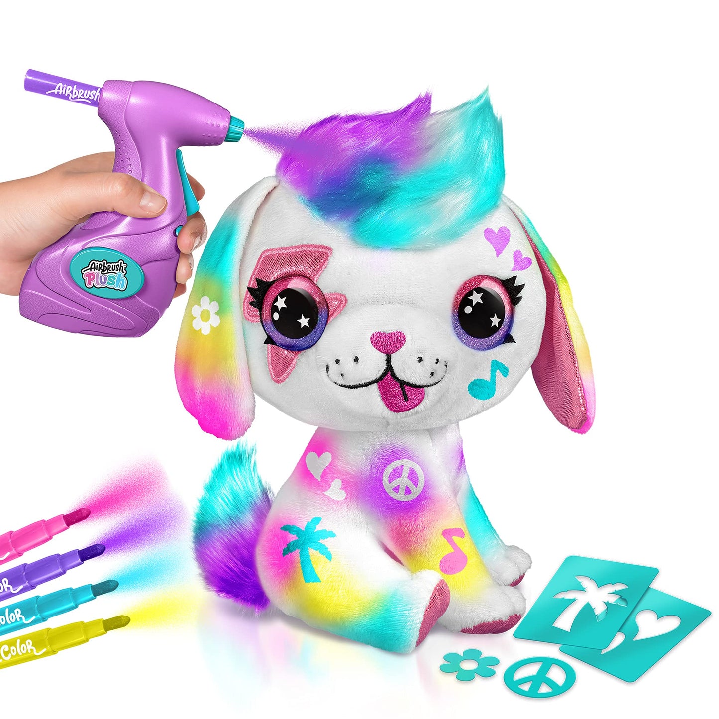 Canal Toys Personalized Airbrush Plush Large Puppy, Multi, Customizable with Markers & Stencils, Ages 6+