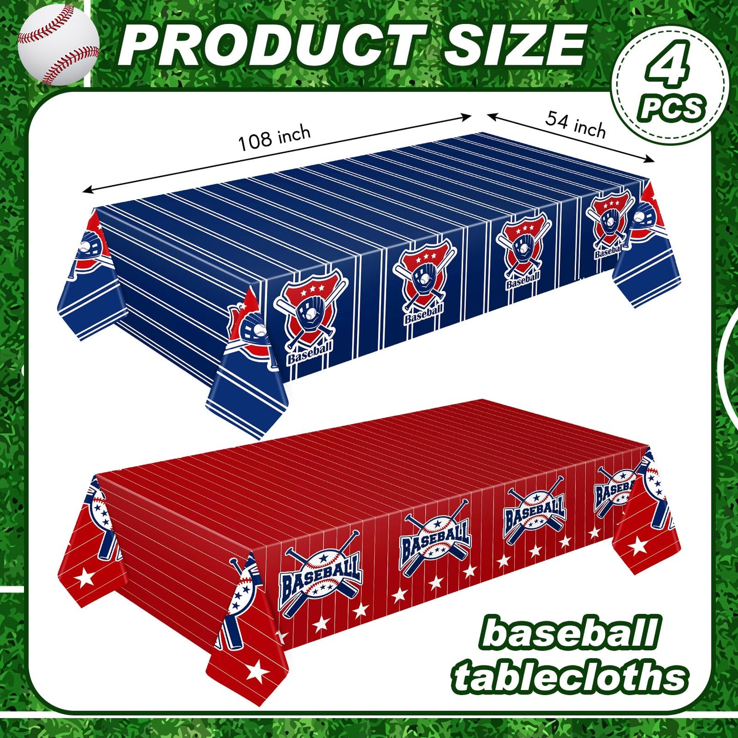 Mixweer Baseball Plastic Tablecloth Baseball Party Disposable Table Cover Baseball Party Supplies Plastic Baseball Theme Table C