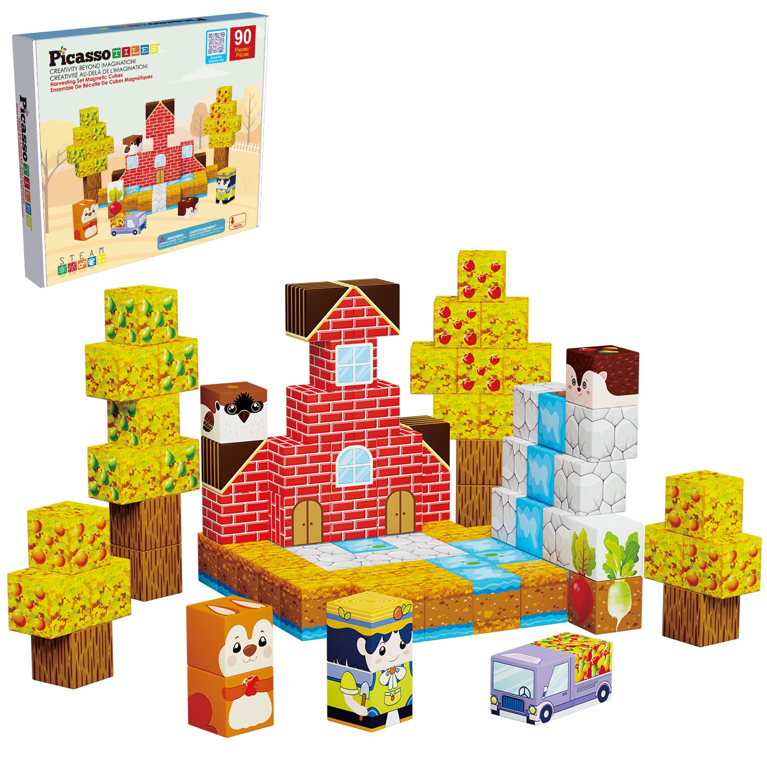 Picasso Cubes 1    Fall Autumn Harvest Theme Magnetic Blocks Build Cubes 90 Piece Magnet Tile Construction Building Block Set Se