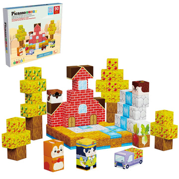 Picasso Cubes 1    Fall Autumn Harvest Theme Magnetic Blocks Build Cubes 90 Piece Magnet Tile Construction Building Block Set Se