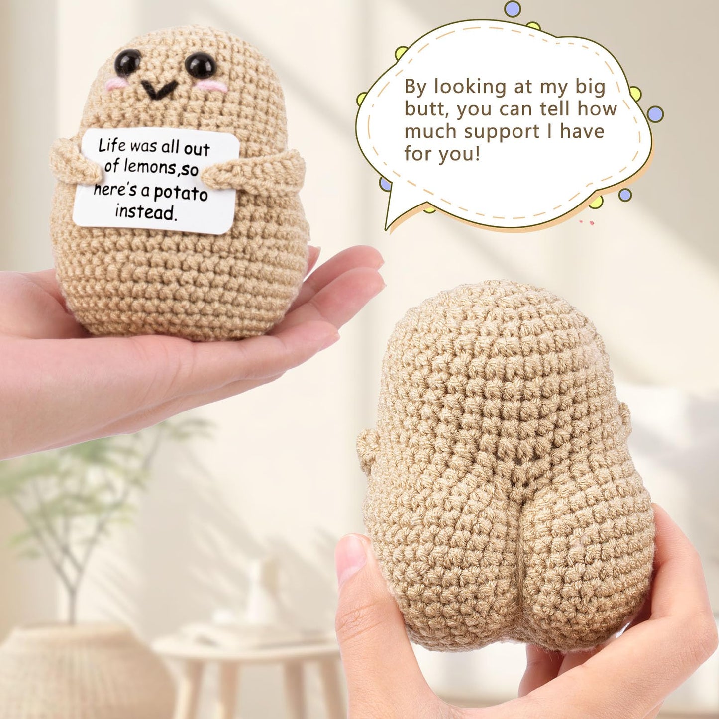 A Aifamy Positive Funny Potato Crochet Positive Big Butt Potato With Positivity Affirmation Card For Hilarious Encouragement Gag