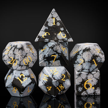 UDIXI Gemstone Dice Set DND, 7PCS Natural Snowflake Stone D&D Dice Set with Leather Gift Case for Dungeons and Dragons Table Gam