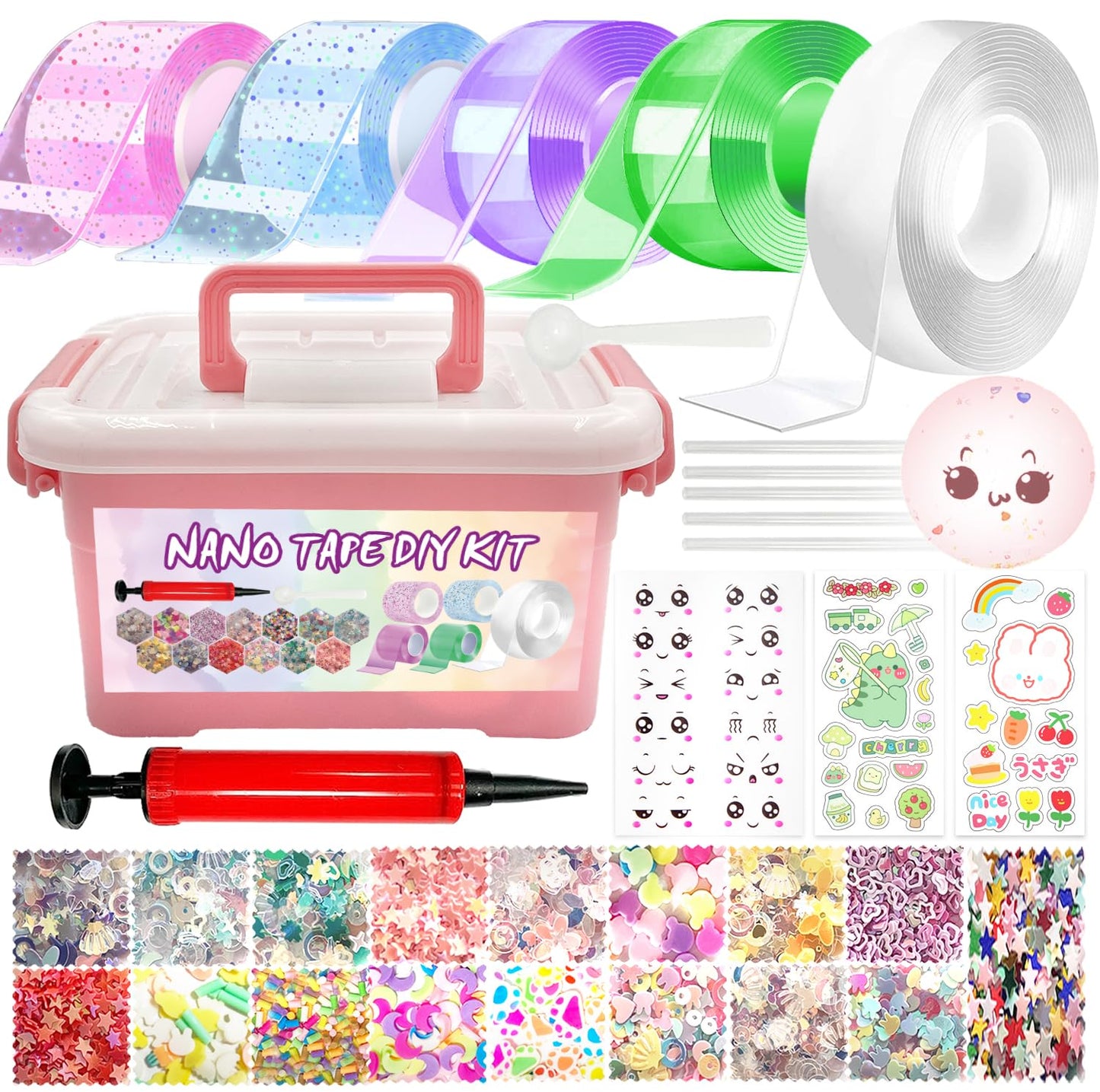 5 Pack Nano Tape Bubbles: Double Sided Elastic Bubbles with Glitter - DIY Stress Relief Toys for Kids & mature-themeds  Party Favors  Classroom Gifts