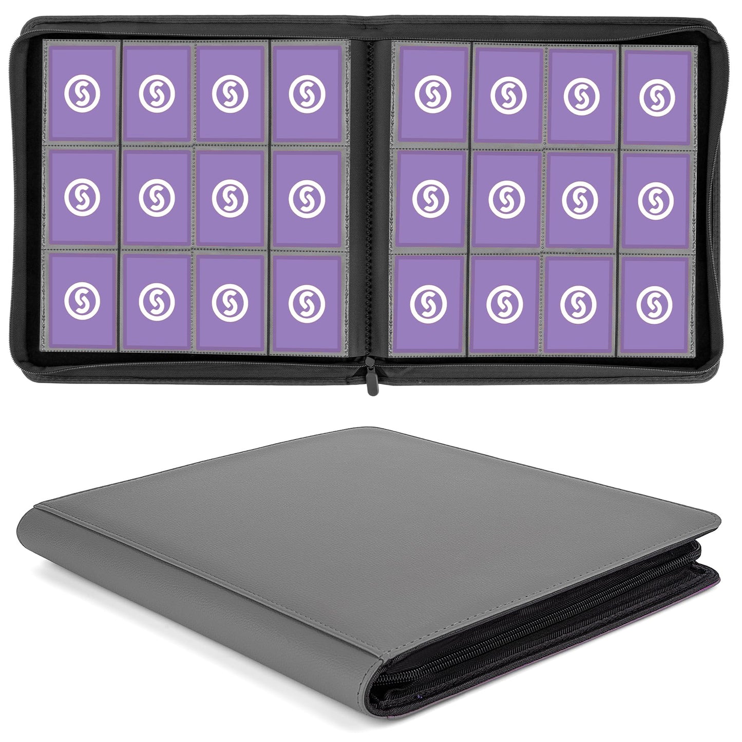 SMYV 12 Pocket Trading Card Binder  enhanced PU Cover Card Binder for 720 Cards  Ringless Side Loading Card Collection Album Folders for MTG  TCG  Game Cards & Sports Cards (Grey)