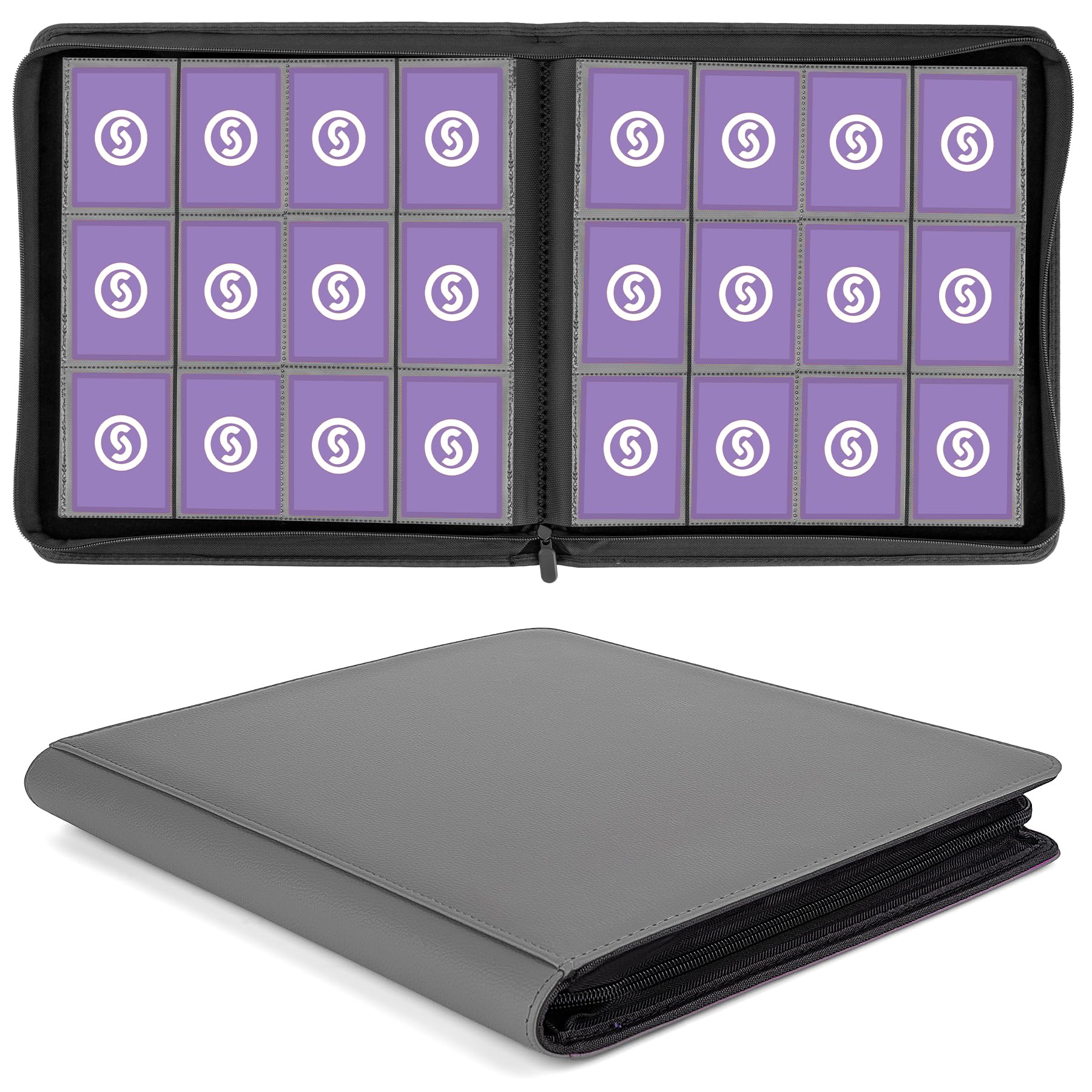 SMYV 12 Pocket Trading Card Binder  enhanced PU Cover Card Binder for 720 Cards  Ringless Side Loading Card Collection Album Folders for MTG  TCG  Game Cards & Sports Cards (Grey)