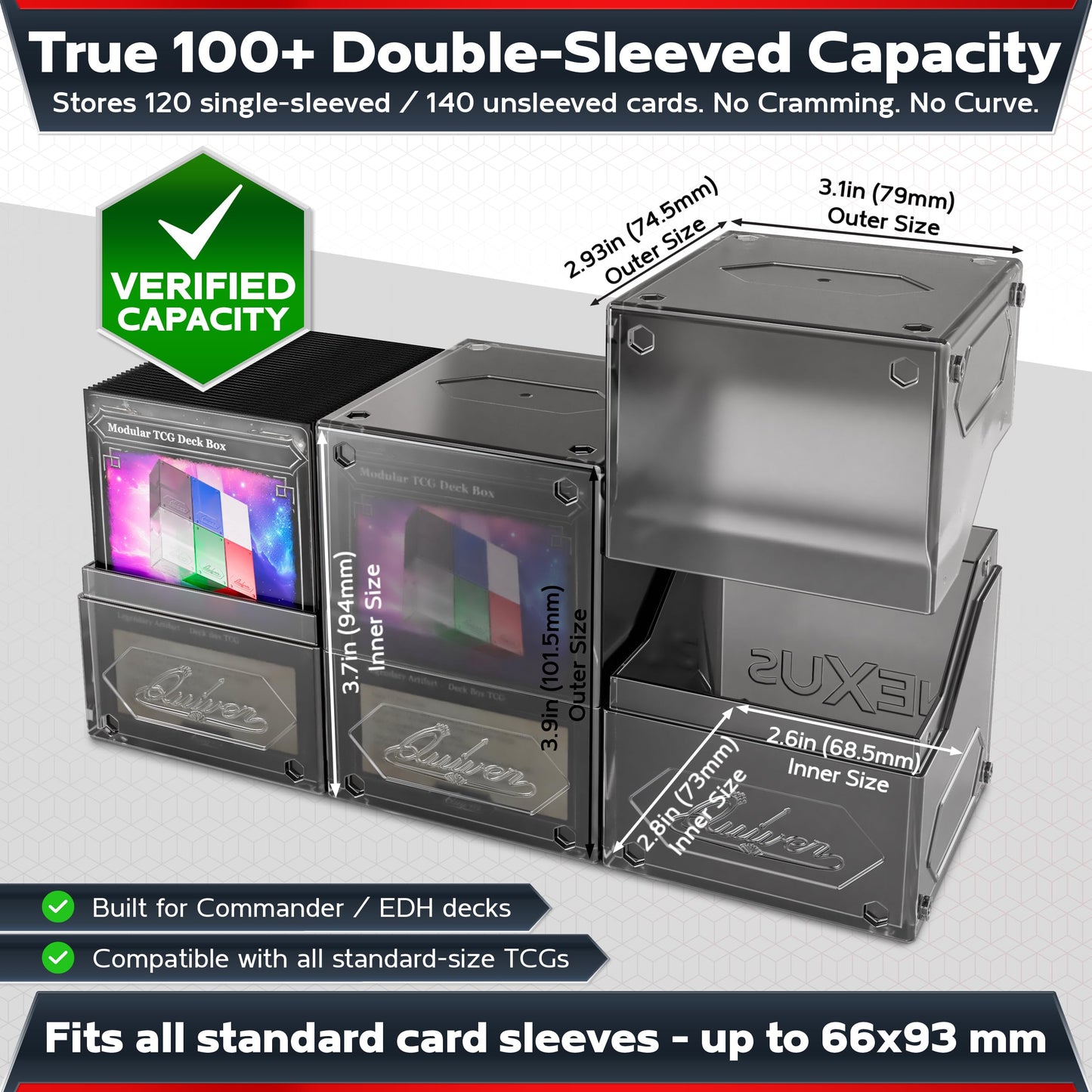 Quiver Time 360 Modular Nexus DeckBlock - Durable Stackable MTG Deck Box for Commander fits 100+ Cards | Stylish 100 Card Deck B